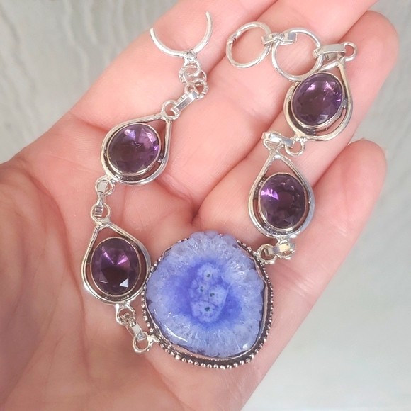 New Solar Quartz Agate and Amethyst 925 Silver Bracelet. - Picture 2 of 8